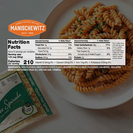 Manischewitz Gluten Free Spiral Noodles, 12oz (3 Pack) All Natural, Yolk Free, Low Sodium, Kosher for Passover and Year Round : Grocery & Gourmet Food