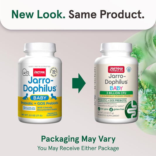 Jarrow Formulas Babys Jarro-Dophilus + Gos Supplement - 3 Billion Cfu Per Serving - Multi-Strain Infant Probiotics Formula - Supports Intestinal Health - 2.5 Oz Powder (Pack Of 12)