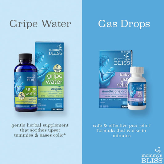 Mommy's Bliss Gripe Water & Baby Gas Relief Drops Combo Pack, Relieves Gas, Colic, Hiccups & Fussiness, Gentle for Babies, Total 3 oz