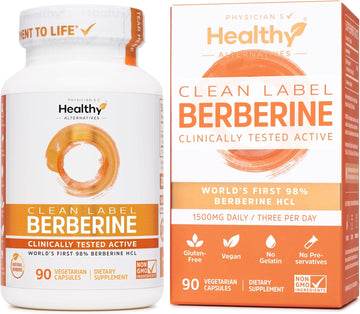 Physician'S Healthy Alternatives Clean Label Berberine 1500Mg - Ultra Pure 98% Berberine Hcl, Highest Purity In The Us - No Magnesium Stearate, Maltodextrin, Or Methylcellulose - 90 Caps (500Mg Each)