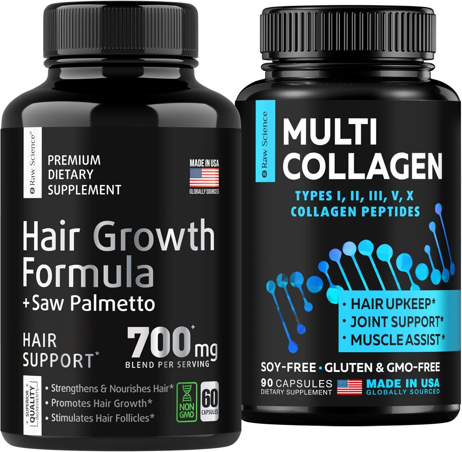 S Raw Science Healthy Skin, Healthy Strong Hair & Stop Hair Loss — Multi Collagen Capsules 150Pcs And Dht Blocker 800Mg 60Pcs
