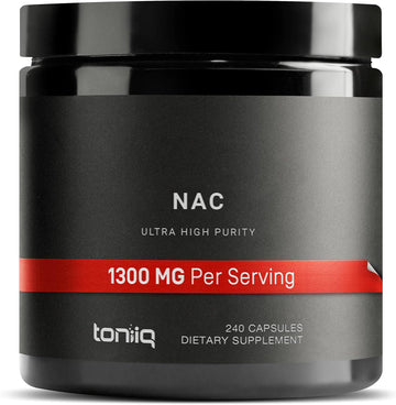 Toniiq 1300Mg Nac - 4 Month Supply - Min. 98%+ Tested Purity - Ultra High Strength Bioavailable Nac Cysteine Supplement - 240 Vegetarian N Acetyl Cysteine Capsules -Lab Tested Tq