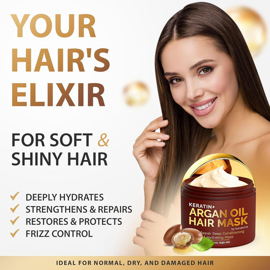Sunatoria Keratin Hair Mask - Professional Deep Hair Conditioner - Dry, Split End, Damaged Hair Repair Treatment - Vitamin Complex With Omega 3, 9, Vitamin E Oil - Protein Hair Care