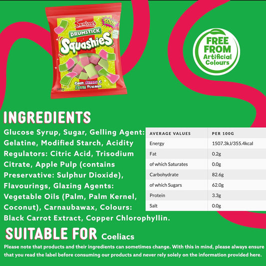 Swizzels Squashies Sweets - Sour Apple And Cherry Flavour Squashies - Single Pack 140G