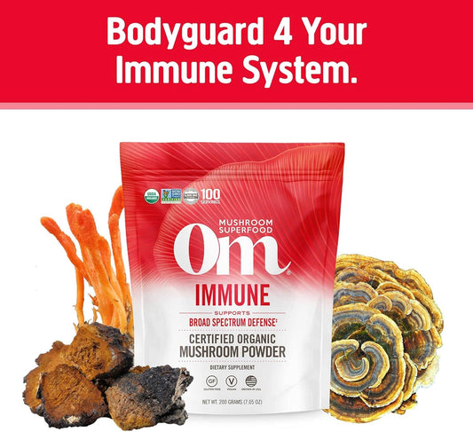 Om Mushroom Superfood Immune Blend Mushroom Powder Superfood Supplement, 7.05  Pouch, 100 Servings, Mushroom Blend, Reishi & Turkey Tail; Daily Immune Support Supplement