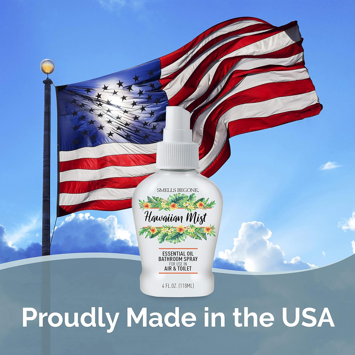 SMELLS BEGONE Essential Oil Air Freshener Bathroom Spray - Eliminates Bathroom & Toilet Odors - Made with Essential Oils - Hawaiian Mist Scent - 4 Ounces : Health & Household