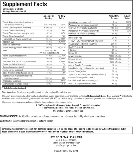 Biotics Research Equi Fem Multi-Vitamin Mineral Supplement For Women, High Dose Multi For Pre Menstrual Support, Hormonal Support, Black Cohosh, Dong Quai, Digestive Enzyme Support 126 Tablets