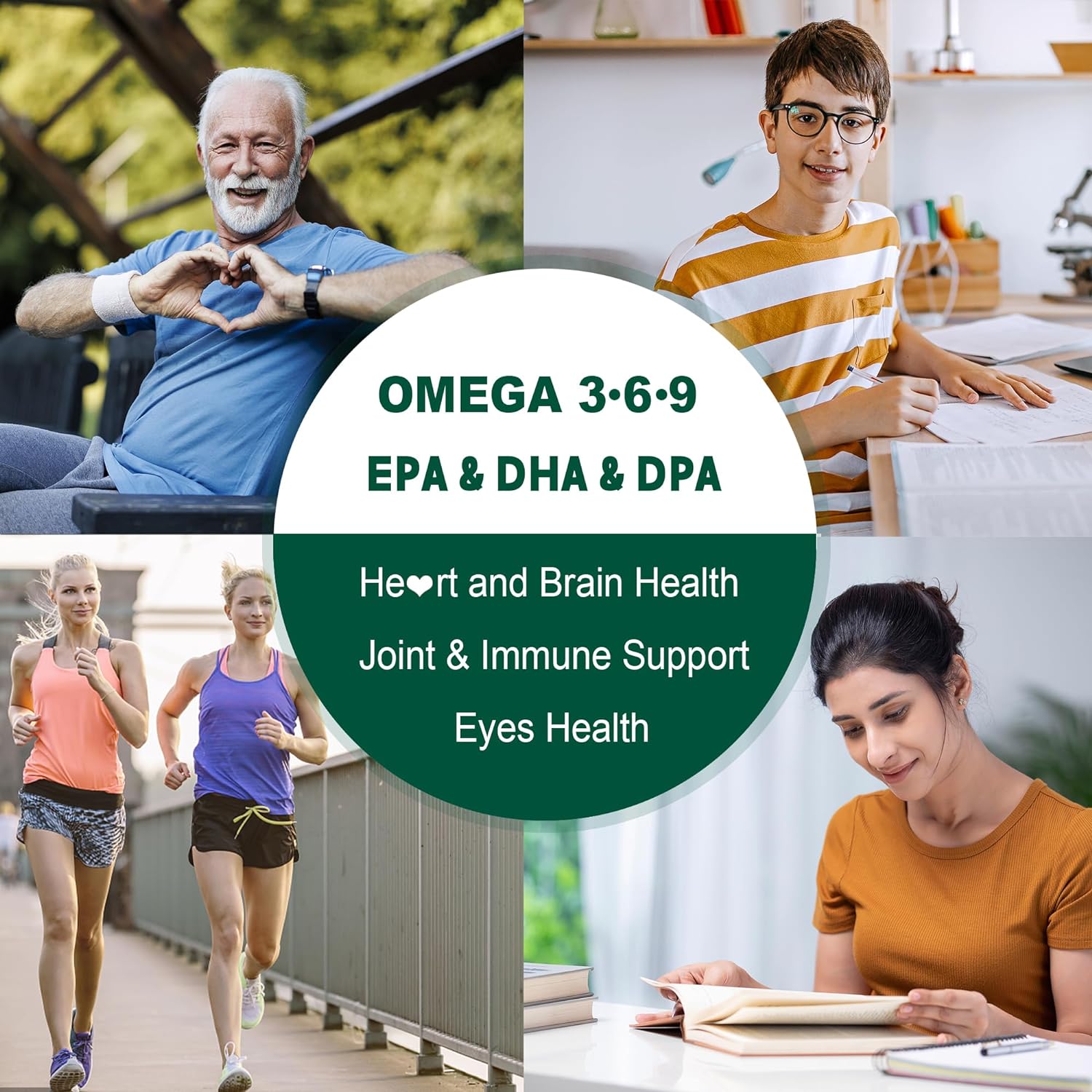 Vegan Omega 3 6 9 Supplement, Sugar Free Algae Omega 3 Gummies Fish Oil Alternative DHA EPA DPA for Women & Men & Kids, Plant-based Omega 3 Fatty Acids for Brain, Joint, Eye, No Fishy Taste, 60 Counts : Health & Household