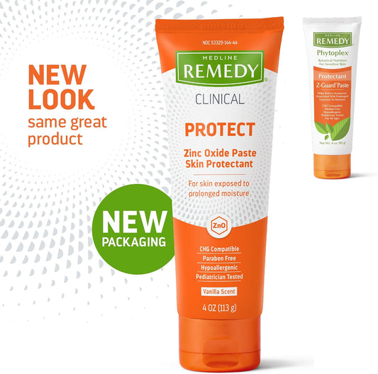Medline Remedy Clinical Zinc Oxide Paste Skin Protectant (4 Oz Tube), Vanilla Scent, Diaper Rash Cream, Incontinence Care, Wetness Protection, Paraben Free, Hypoallergenic, Adults, Children