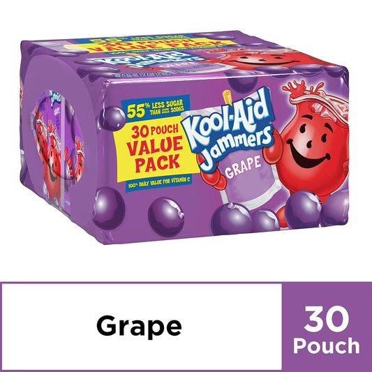 Kool-Aid Jammers Grape Artificially Flavored Soft Drink (30 Ct Box, 6 Fl Oz Pouches)