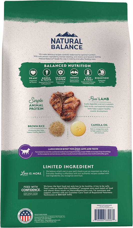 Natural Balance Limited Ingredient Large Breed Adult Dry Dog Food With Healthy Grains, Lamb & Brown Rice Recipe, 26 Pound (Pack Of 1)