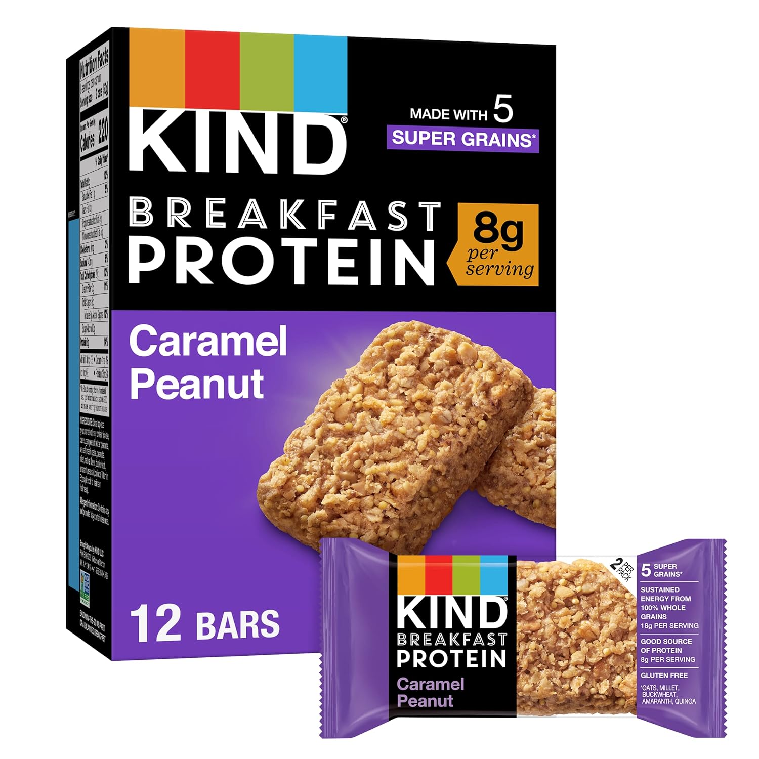 Kind Breakfast Protein Bars, Caramel Peanut, Healthy Snacks, Gluten Free, 6 Count