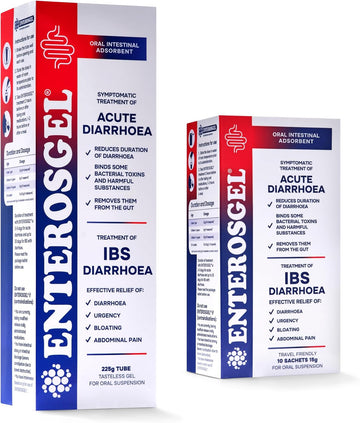 Enterosgel Ibs Relief Gel Starter Kit - Oral Intestinal Adsorbent For Acute Diarrhoea & Stomach Pain Relief, Bloating Relief & Trapped Wind Relief - 1 Tube Of 225 G + 10X15 G Sachets