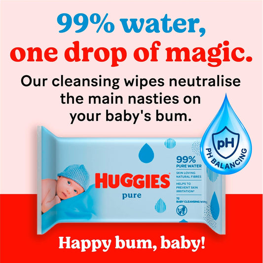 Huggies Pure, Baby Wipes, 18 Packs (1008 Wipes Total) - 99 Percent Pure Water Wipes - Fragrance Free For Gentle Cleaning And Protection - Natural Wet Wipes(Packaging May Vary)