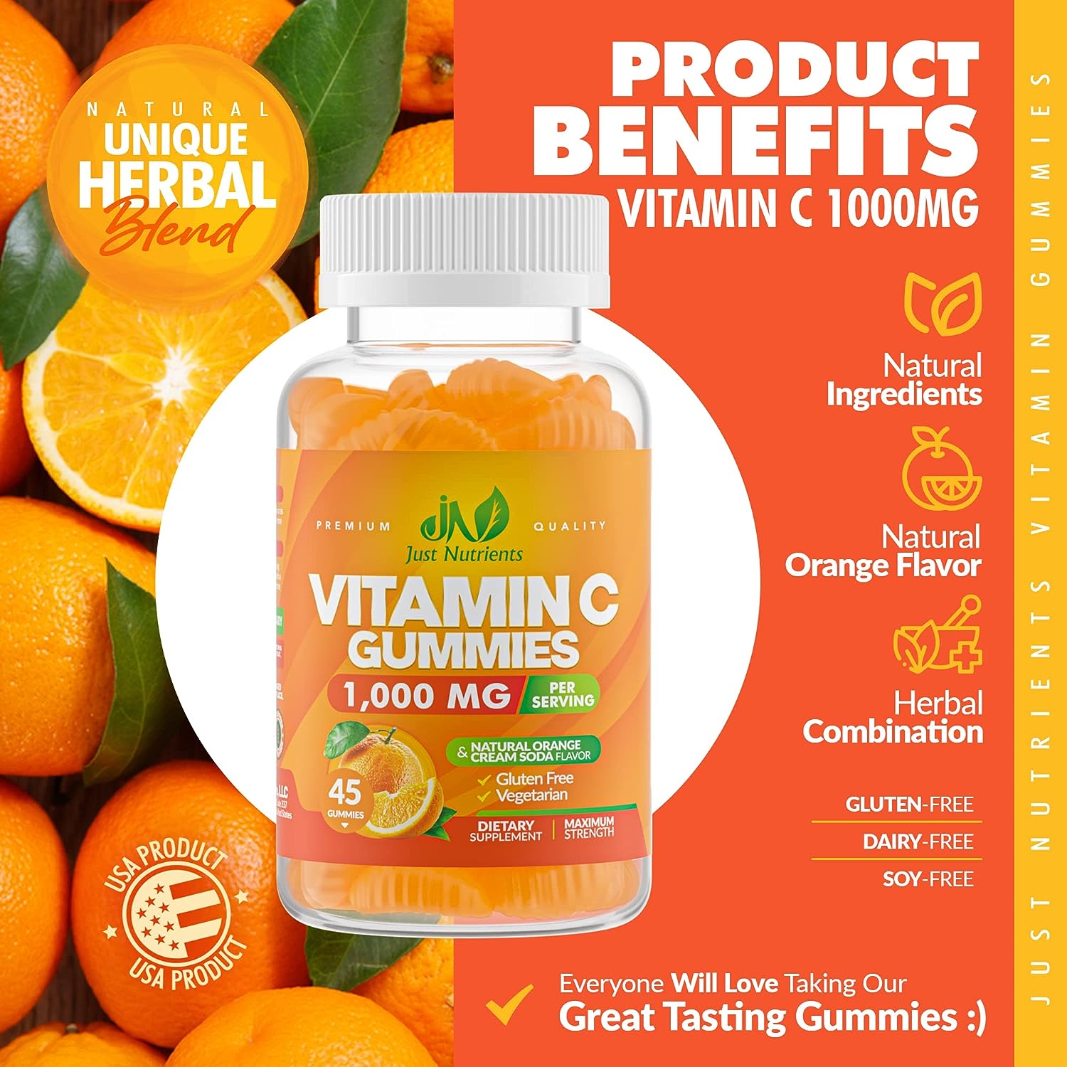 Vitamin C 1000mg Gummies for Adults & Kids – Multivitamin with Zinc & Herbal Extracts for Immune Support & Collagen Support for Skin – Orange Flavor – Gluten Free, Non-GMO, Vegetarian – 45 Gummies : Health & Household
