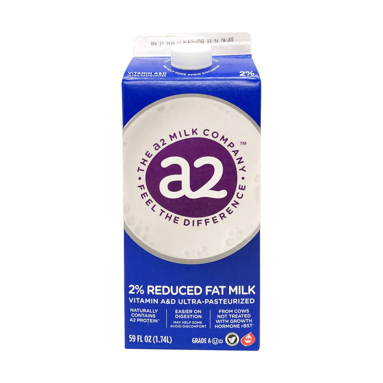 A2, 2% Reduced Fat Milk, Kosher, 59 Fl Oz, 1 Count