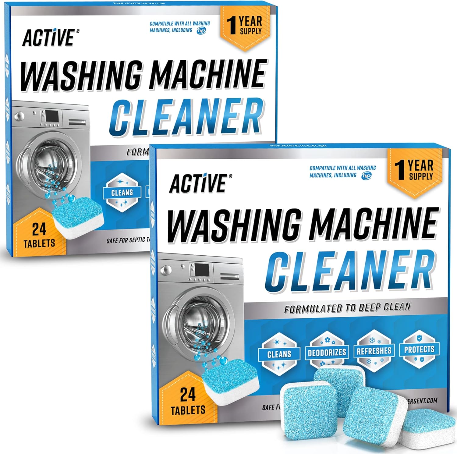 Washing Machine Cleaner Descaler 48 Pack - Value Size Deep Cleaning Tablets He Front Loader & Top Load Washer, Septic Safe Eco-Friendly Deodorizer, Clean Inside Laundry Drum Tub Seal - 48 Count