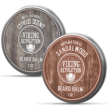 Viking Revolution Beard Balm - All Natural Grooming Treatment With Argan Oil & Mango Butter - Strengthens & Softens Beards & Mustaches - Leave In Conditioner Wax For Men - Citrus And Sandalwood Scents