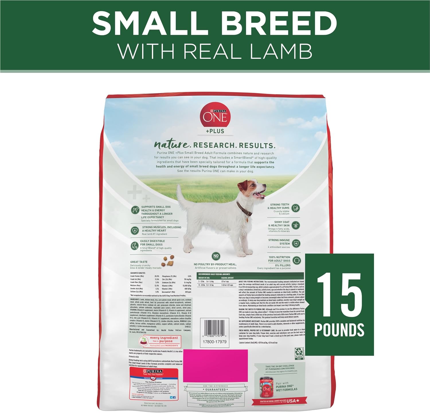 Purina ONE Plus Small Breed Lamb and Rice Formula Dry Dog Food - 15 lb. Bag : Pet Supplies