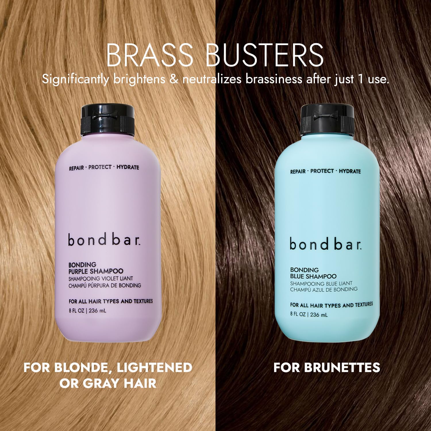 Bondbar Purple Brightening Shampoo for Blonde, Lightened & Gray Hair, Neutralizes Brassiness, Repairs, Protects, Hydrates, Vegan, Cruelty-Free, 8 Fl. Oz : Beauty & Personal Care