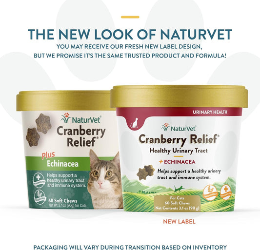 NaturVet Cranberry Relief Plus Echinacea for Cats, 60 ct Soft Chews, Made in The USA with Globally Source Ingredients
