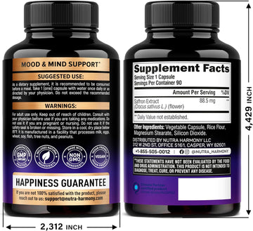 Natural Saffron Supplements - Pure Saffron Extract 88.5 Mg - Made In Usa - Mood | Focus | Vision | Energy Support - Eye Health For Women & Men - Nongmo Vegan Pills - 180 Powder Capsules
