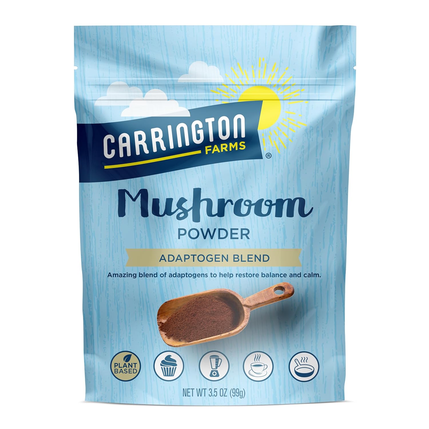 Carrington Farms Mushroom Powder – Wellness Blend Of Lion’S Mane, Reishi, & Chaga For Nutrition Boost – Daily Superfood Formula Of Adaptogens (3.5 Oz)