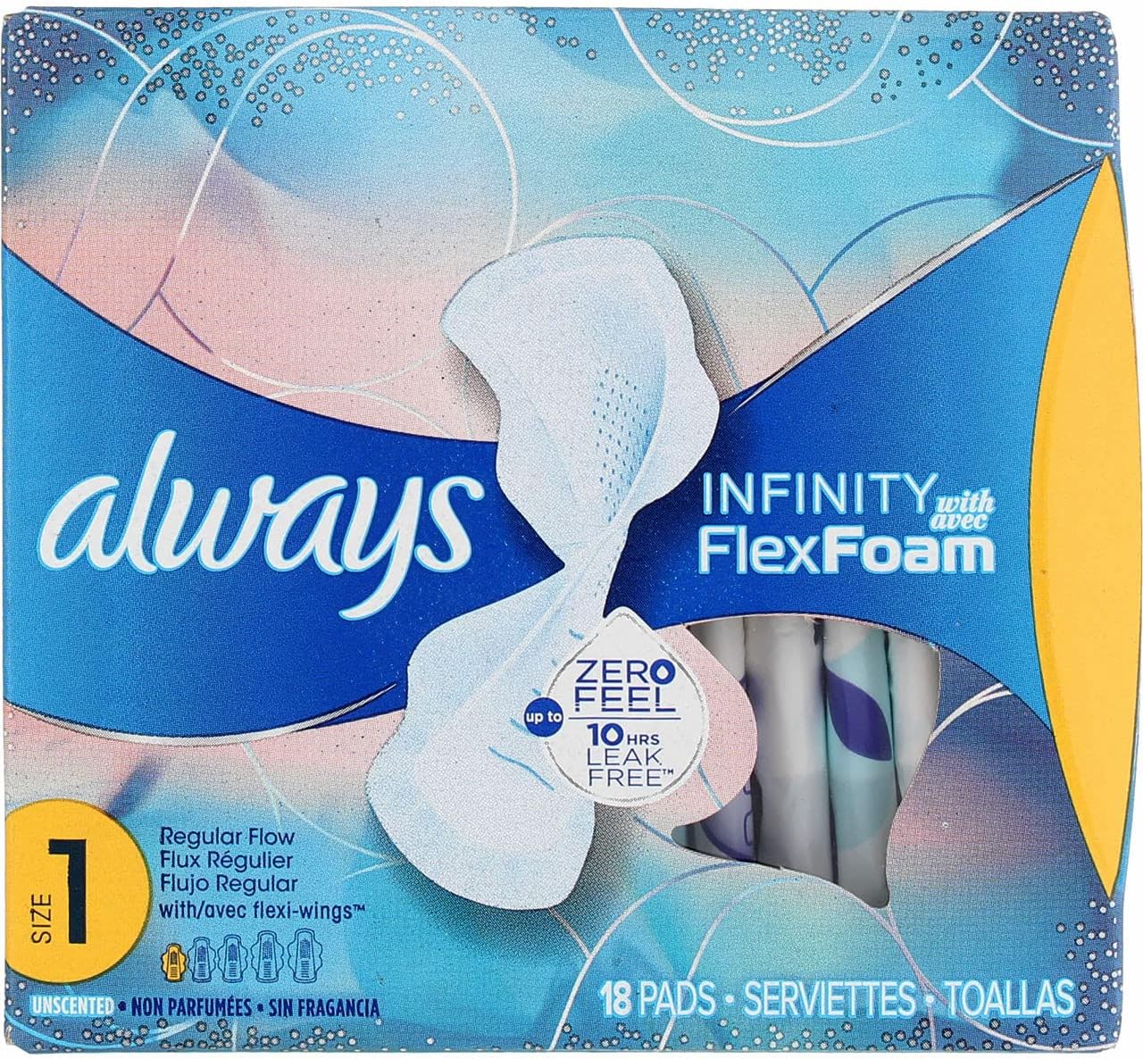 Always Infinity Pads, Size 1, Regular, 18 Count - Pack of 4 (72 Count Total)