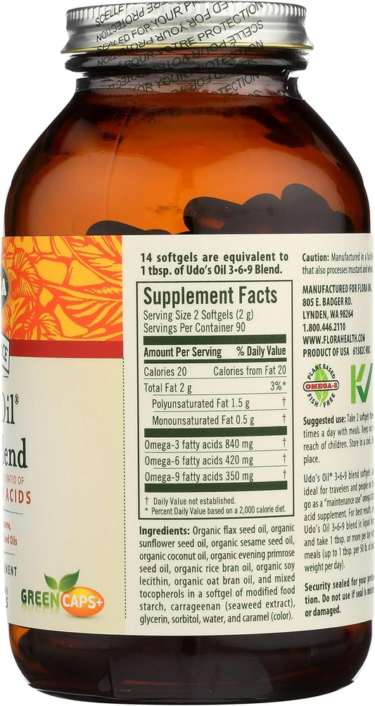 Flora - Udo'S Choice, Omega 369 Oil Blend, Vegetarian Capsules, 180 Count,61582