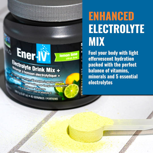 Ener-Iv Electrolyte Hydration & Energy Drink Mix Potassium Zinc & Vitamin C Electrolytes Powder - Muscle Recovery & Immunity Sports Drinks For Women & Men, Low Sugar Non-Gmo - Lemon Lime - 45 Servings