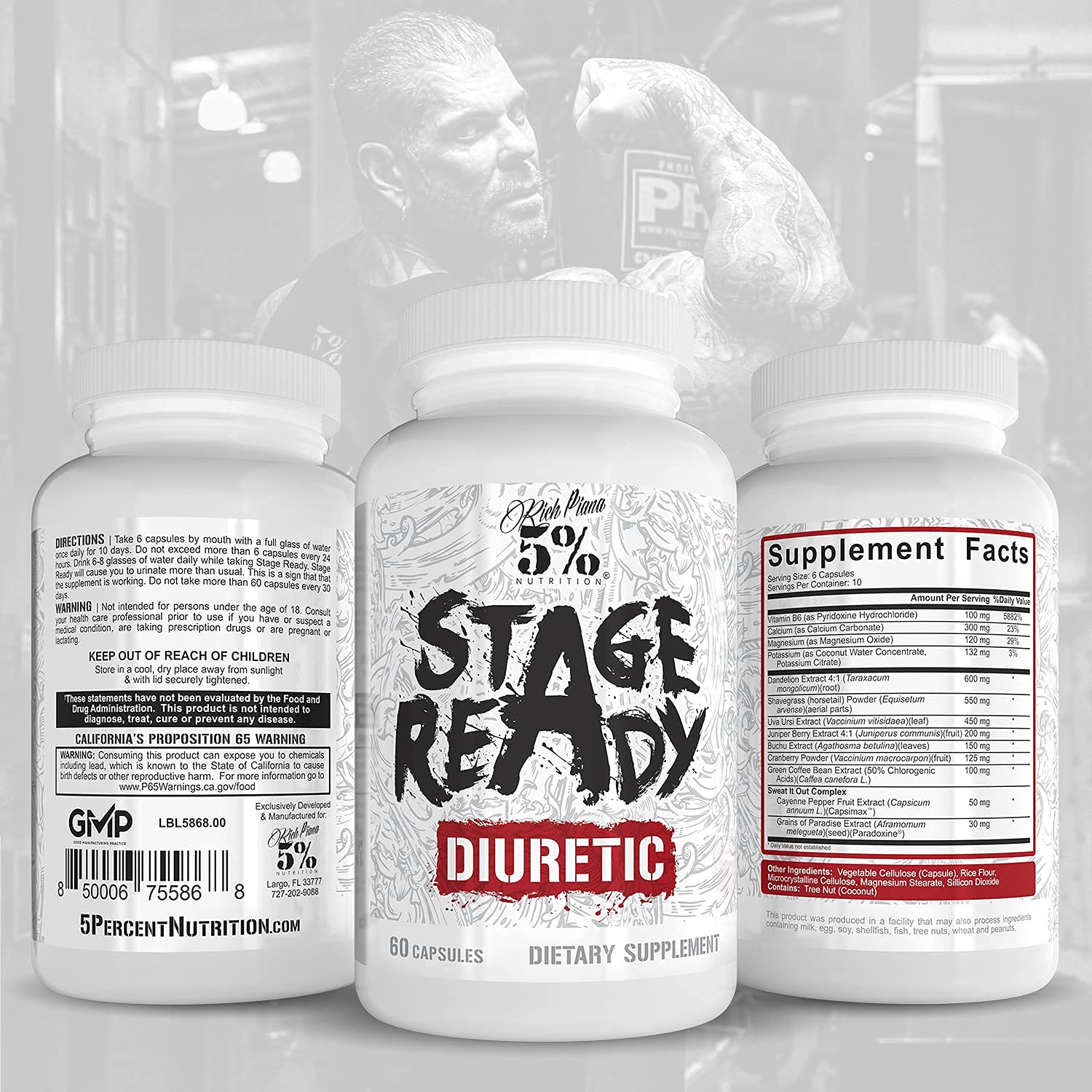 5% Nutrition Stage Ready Diuretic | Extra Strength Competition Diuretic | Fast Acting Weight Cut, Water Retention & Bloat Relief | Natural Formula w/Dandelion Root, Shavegrass, Uva Ursi (60 Pills) : Everything Else