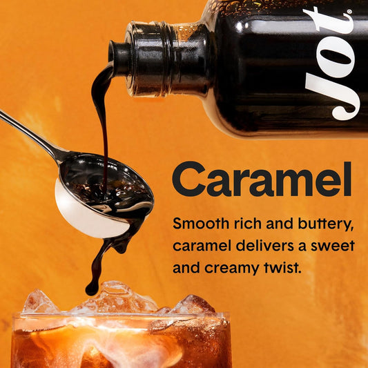 Jot Coffee Concentrate (Caramel) High Caffeine Cold Brew Coffee Concentrate Liquid For Iced Coffees, Instant Espresso, Hot Or Cold Instant Coffees - Makes 14 Cups, 150Mg Caffeine/Tbsp, Sugar Free