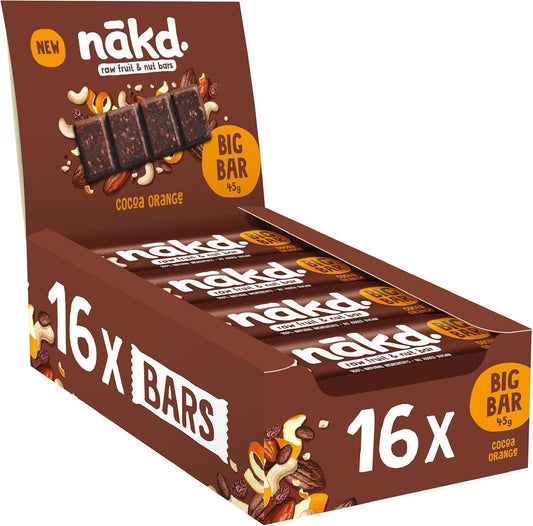 Nakd Cocoa Orange Big Bar - Vegan - Gluten Free - Healthy Snack, 45g (Pack of 16 bars) : Amazon.co.uk: Grocery