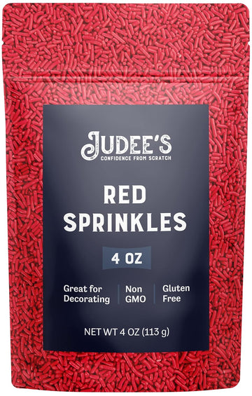 Judee's Red Sprinkles 4 oz - Gluten-Free and Nut-Free - Brighten Up Your Baked Goods - Great for Cookie and Cake Decoration - Use for Baking and as Dessert and Ice Cream Toppings