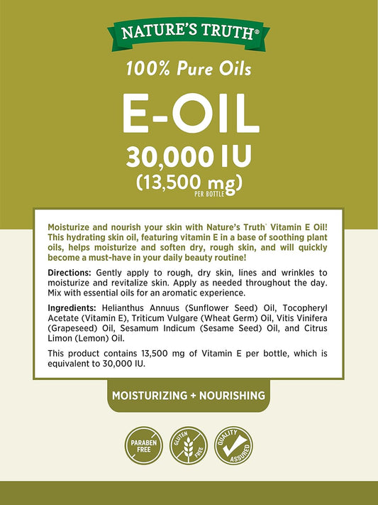 Nature'S Truth Vitamin E Oil For Skin 30,000 Iu | 100% Pure | 4 Oz | Lemon Scented | Gc/Ms Tested