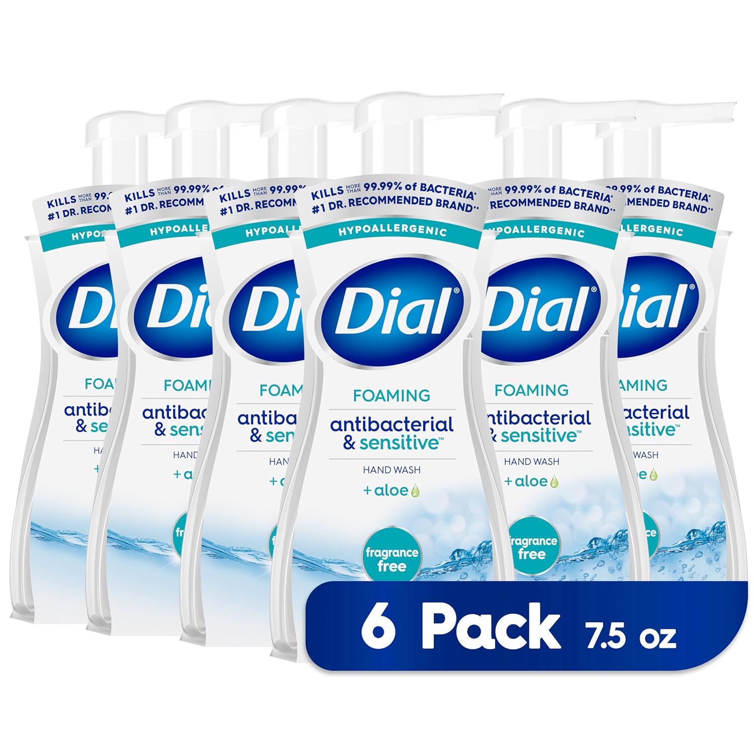 Dial Antibacterial & Sensitive Foaming Hand Wash, Fragrance Free, 7.5 Fl Oz Pack Of 6