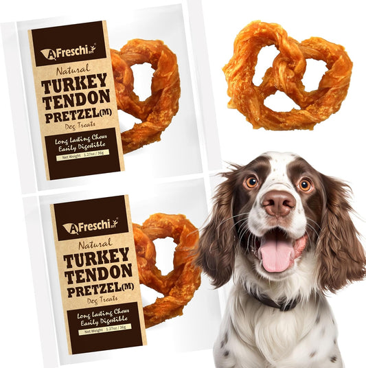 Afreschi Turkey Tendon For Dogs, Dog Treats For Signature Series, All Natural Human Grade Puppy Chew, Rawhide Alternative, 20 Units/Box Pretzel (Medium)