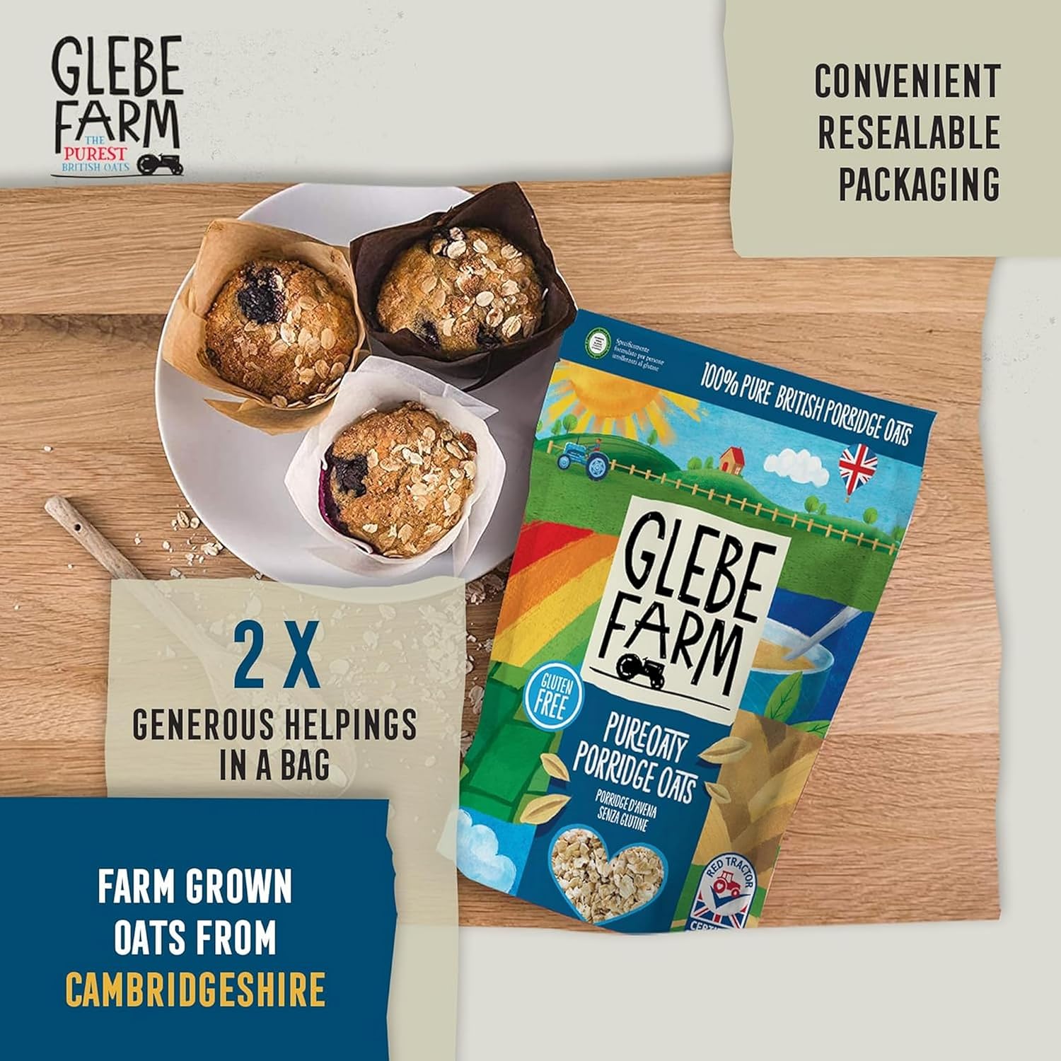 Glebe Farm Gluten Free PureOaty Organic Porridge Oats 6PK, Healthy Wholegrain For Slow Release Energy, 100% British, All-Natural & High In Fibre, Tasty Porridge, No Nasties, 6x 450g : Amazon.co.uk: Grocery