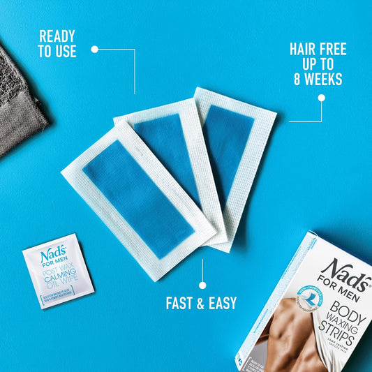 Nad'S For Men Ready To Use Body Wax Strips, Wax Strips Men, Mens Hair Removal, Includes 20 Waxing Strips & 2 Post Wax Calming Oil Wipes, 20 Count (Pack Of 1)