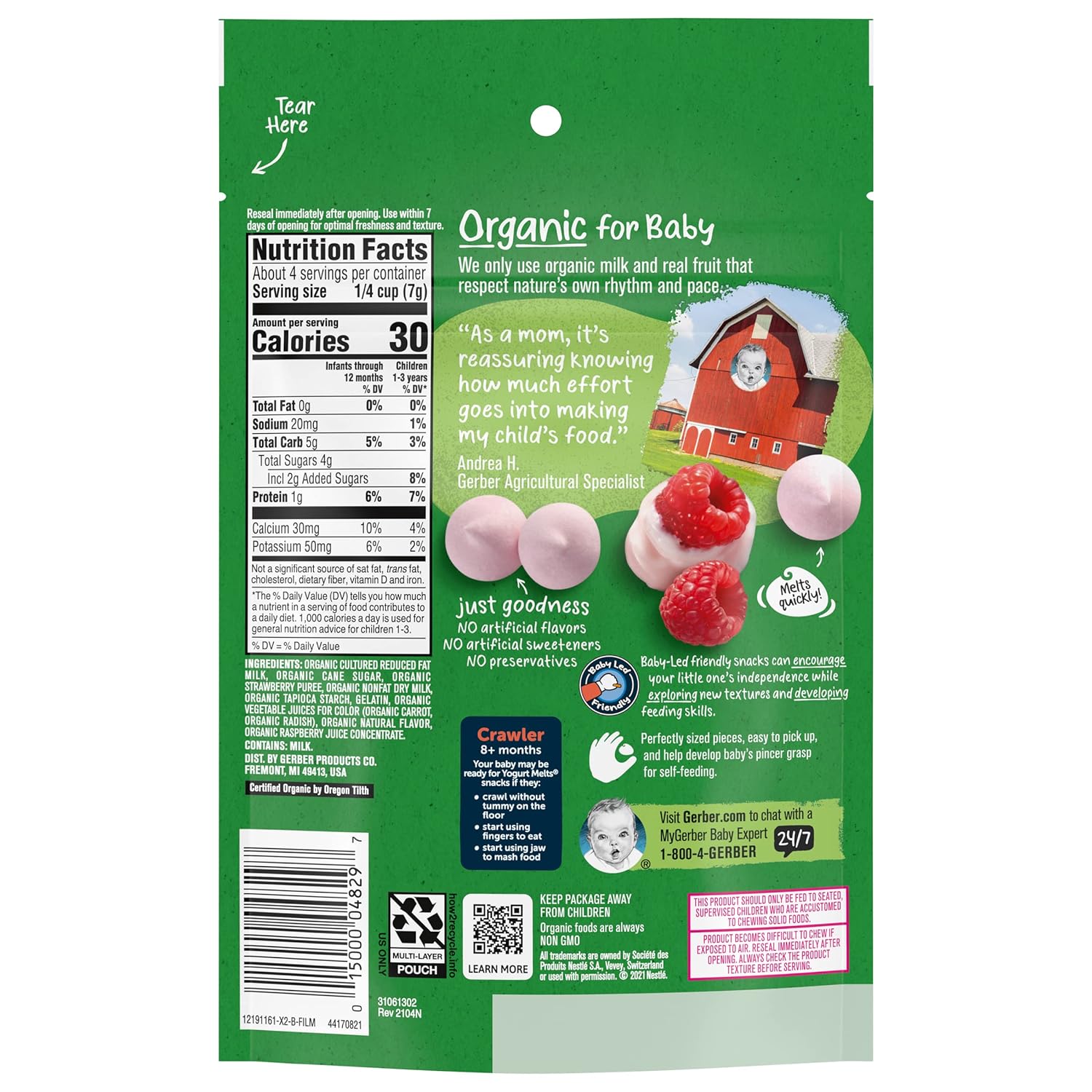 Gerber Baby Snacks Organic Yogurt Melts, Red Berries, 1 Ounce (Pack of 7) : Baby Snack Foods : Everything Else