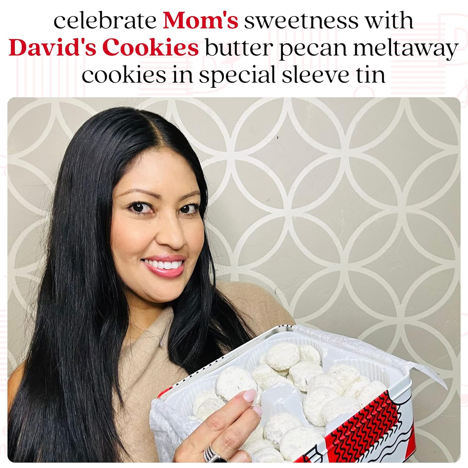 David’S Cookies Mother'S Day Butter Pecan Meltaways With Crunchy Pecans And Powdered Sugar – Premium Fresh Ingredients – Celebrate Moms Special Day - Comes With A Lovely Tin Gift Box - Ideal Gift For Moms This Mother’S Day (2 Lbs)