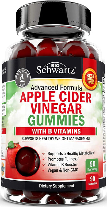 Apple Cider Vinegar Gummies For Weight Loss - Acv Gummies With The Mother For Women & Men - Energy Boost Bloat Digestive & Immune Support - Vitamin B12 B6 B 9 Folic Acid - Vegan Detox Cleanse -90Ct