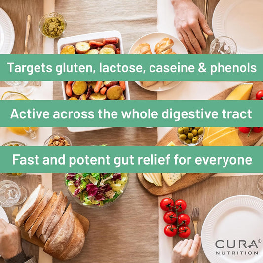 Cura Nutrition Curazyme Tolerance (30 Capsules) Food Intolerance Digestive Enzymes Supplement For Gut Health Support, Broad Spectrum Enzyme Complex For Bloating, Heartburn, Digestion Relief, Vegan
