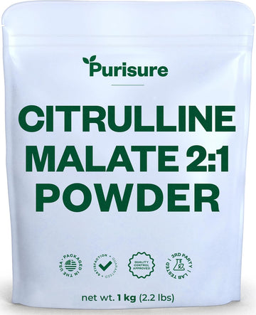 Purisure Citrulline Malate 2:1 Powder, 1 kg, Citrulline Supplement and Citrulline Nitrate for Strength Performance and Energy, Pre-Workout L Arginine L Citrulline Supplement Powder, 334 Servings : Health & Household