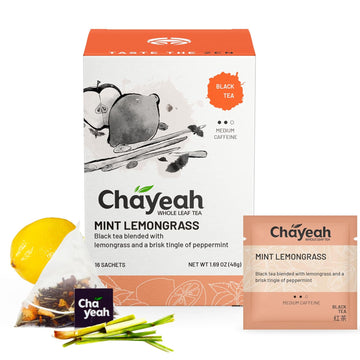 Chayeah, Mint Lemongrass, Black Tea Blended With Lemongrass, Peppermint & Apple, Caffeinated (16 Pyramid Tea Sachets)
