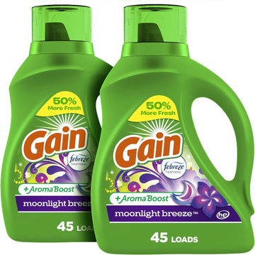 Gain + Aroma Boost Laundry Detergent Liquid Soap, Moonlight Breeze Scent, 45 Loads, 65 Fl Oz, (Pack Of 2), He Compatible