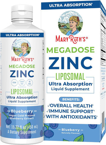 Maryruth Organics Nutritional Supplement | Liposomal Liquid Zinc Supplement With Vitamin E | Overall Health And Skin Care | Blueberry | Vegan, Non-Gmo, Gluten Free, No Sugar Added | 15.22 Fl Oz