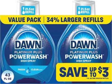 Dawn Powerwash Fresh Dish Spray, Liquid Dish Soap 2 Refills, 43 Fl Oz