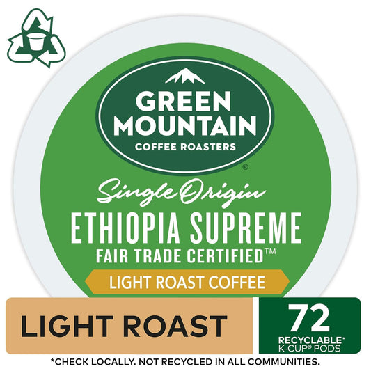 Green Mountain Coffee Roasters Ethiopia Supreme Coffee, 72 Count (6 Packs of 12)