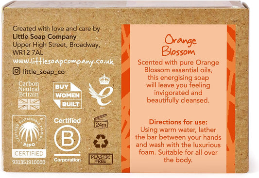 Little Soap Company Organic Range - Orange Blossom Soap Bar (110G) | Vegan, Natural, Cruelty Free, Eco Friendly Face, Body & Hand Soap | Sweet Orange, Rose & Neroli Essential Oils | No Sls Or Parabens